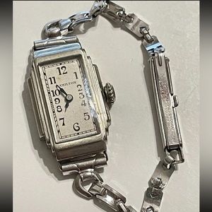 14k White Gold Watch Band with 10k Gold Hamilton Watch Movement - WORKS GREAT!